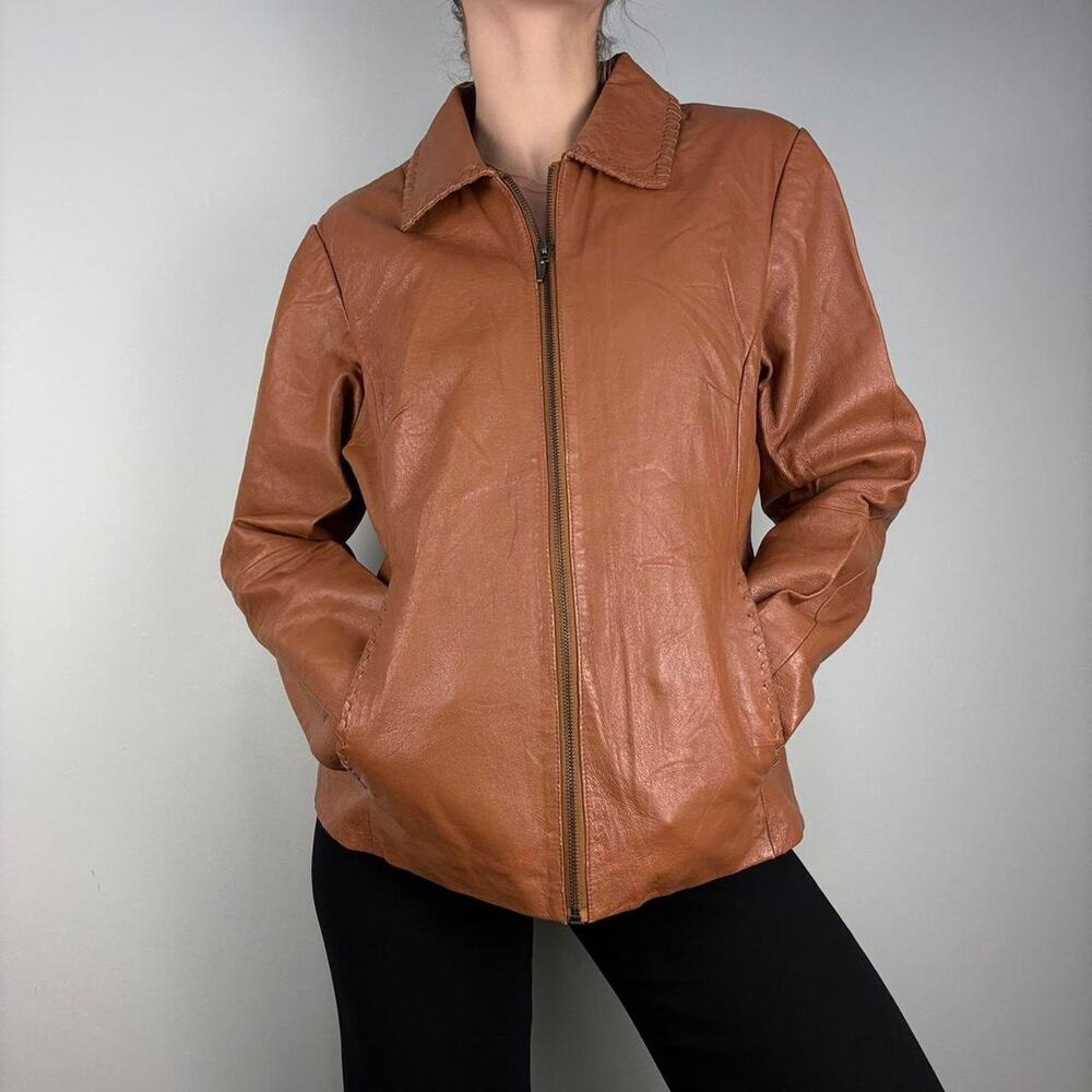 Brown Leather Jacket Collared Western Detailing E… - image 4